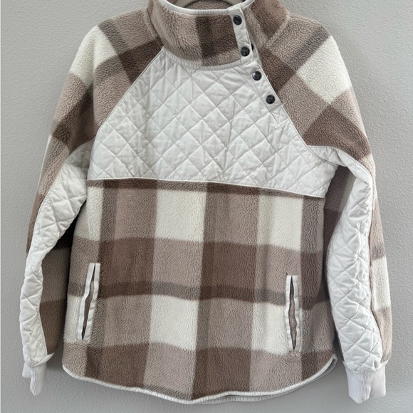 Abercrombie & Fitch Cream and Brown Plaid Fleece Jacket - Picture 1 of 4